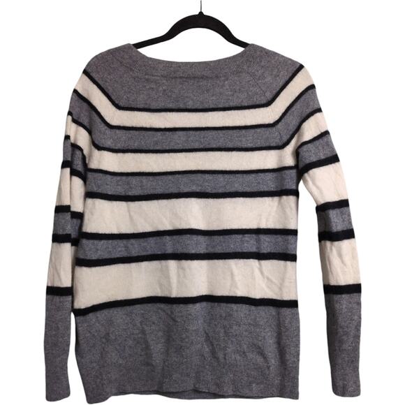 Equipment Gray Black White Striped Cashmere Long Sleeve Crew Neck Sweater Size S - Picture 3 of 7